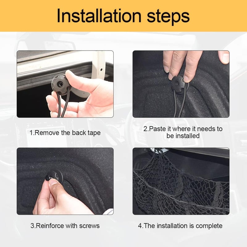 Hanemia Cargo Net for Car, Expandable 3 Pocket Heavy-Duty Cargo Net Organizer, Black Mesh Storage Pocket with 4 Metal Carabiners Universal for Car, SUV, Pickup Truck, Van Trunk Bed - Image 4